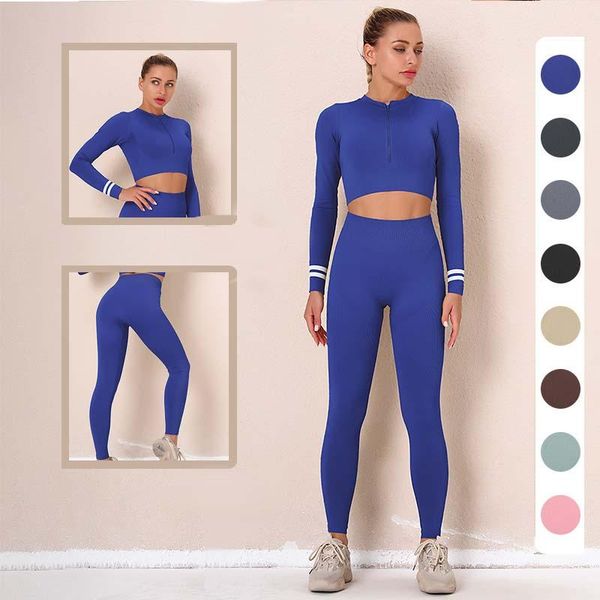 

yoga outfit 2pcs seamless set for women fitness gym clothing sports suits workout sportswear push up leggings zipper crop tracksuit