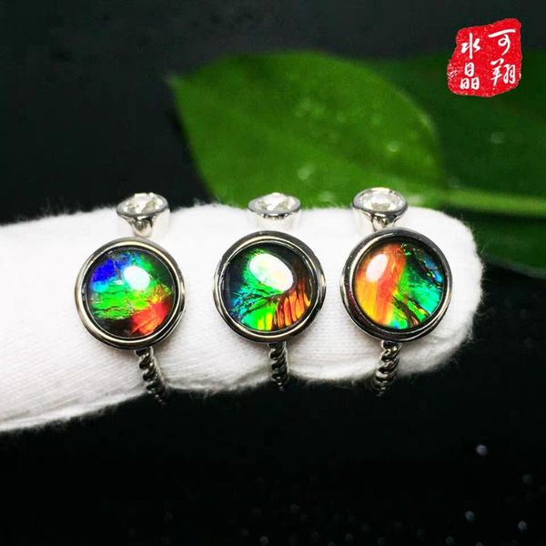

cluster rings genuine natural green moldavite adjustable round ring 10x10mm crystal 925 silver sterling woman men gift, Golden;silver