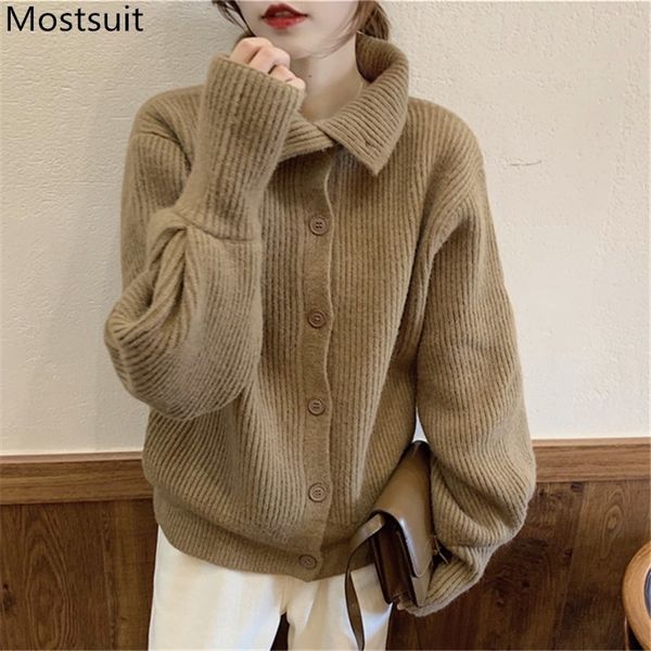 

korean single breasted women cardigan sweater autumn winter long sleeve solid fashion vintage ladies female jumpers femme 210514, White;black