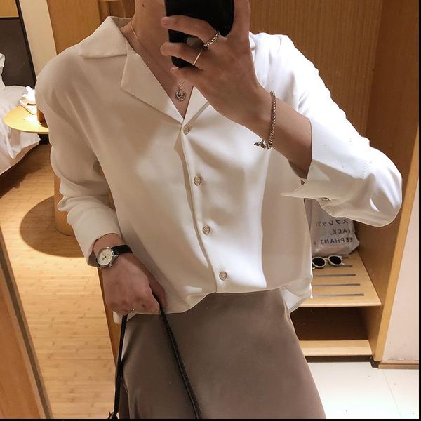 

blusas mujer women shirt harajuku blouse chiffon solid casual camisas spring, White