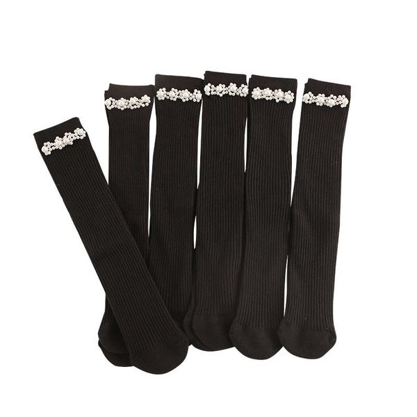 

socks euerdodo autumn winter girls cotton retro children's pearl knee high long casual school sock, Pink;yellow