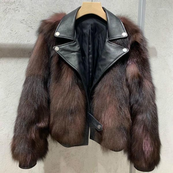 

women's fur & faux real coat winter jacket women natural genuine leather outerwear streetwear thick warm, Black