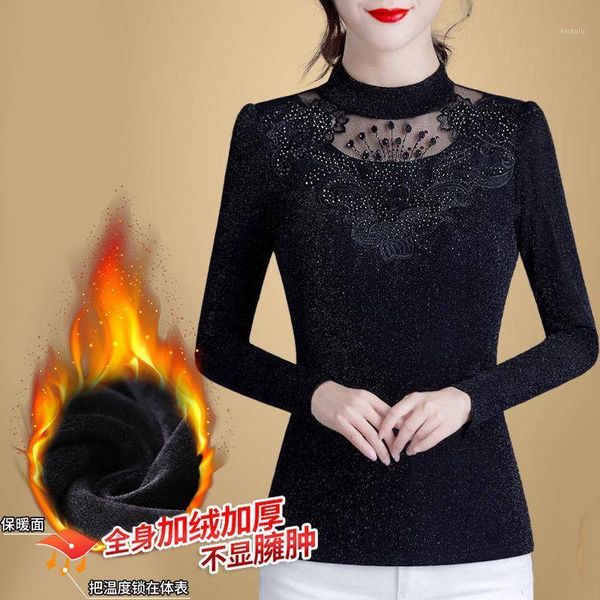 

women's blouses & shirts women blouse autumn mesh long-sleeved t-shirt lace blusas ropa de mujer, White