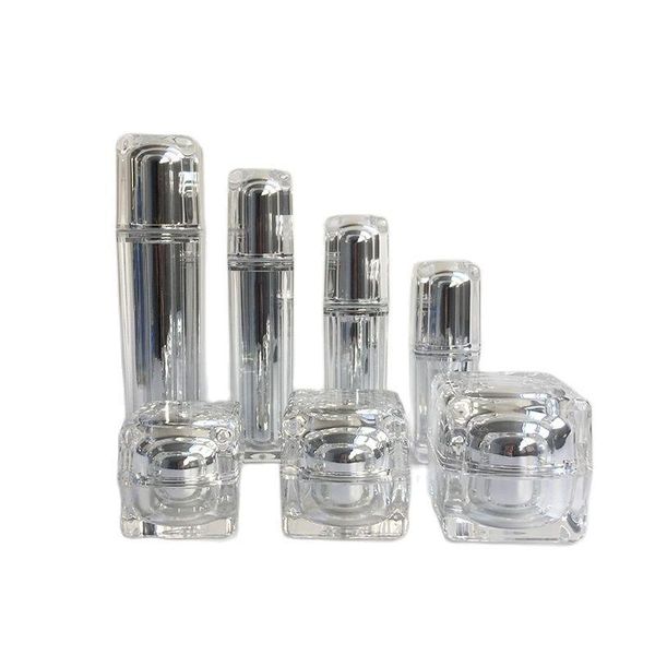 

storage bottles & jars 10pcs 15/30/50/100ml lotion with pump silver acrylic 15/30/50g cosmetic cream jar refillable sprayer bottle