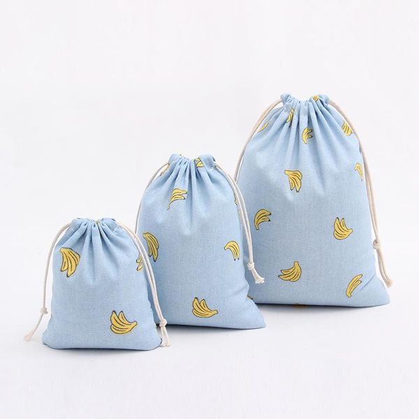 

gift wrap hms 1pc cotton linen travelling clothing sorted pouch string closure multi-purpose bag banana blue base party n56