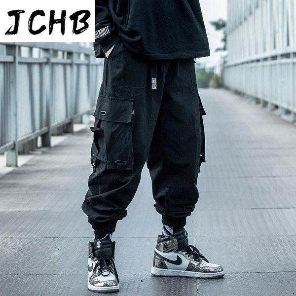 

men's pants hop hip joggers cargo black pocket multi-pocket track male trousers streetwear casual elastic waist