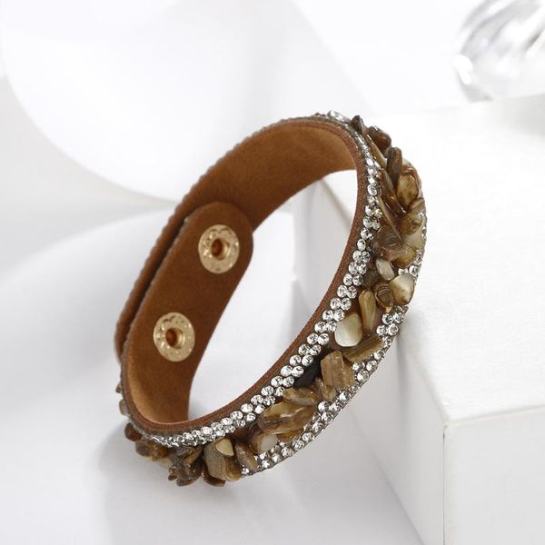 

tennis amorcome vintage women's leather bracelet colorful natural stone charm adjustable wrap bracelets family couple friendship jewelr, Golden;silver