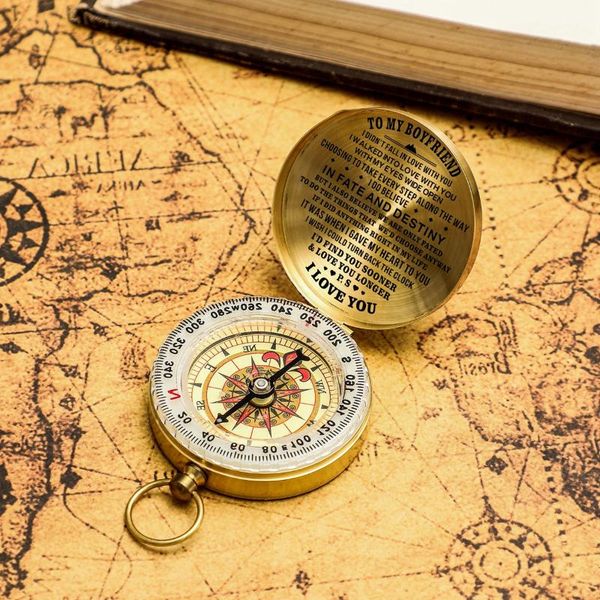 

to my boyfriend customized engrave compass mini vintage brass noctilucent pocket navigation hiking camping watch retro style outdoor gadgets