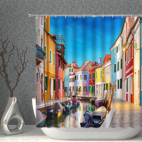 

hand-painted water city home decoration waterproof shower curtain hanging bathroom screen background curtains