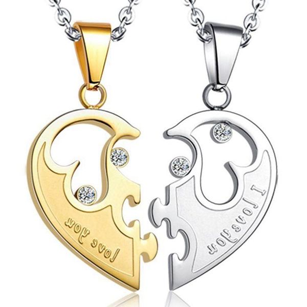 

pendant necklaces heart-to-heart titanium steel lovers's necklace men and women heart-shaped love korean fashion jewelry nl-018, Silver