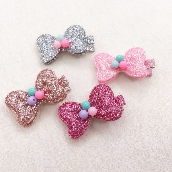 

wholesale 20pcs fashion glitter bow hairpins solid bowknot barrettes princess headwear boutique hair accessories for girls, Slivery;white
