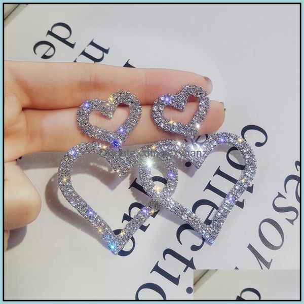 

dangle & chandelier earrings jewelry s964 fashion s925 sier needle diamond double love earring rhinstone peach heart drop delivery 2021 g8vq, Silver