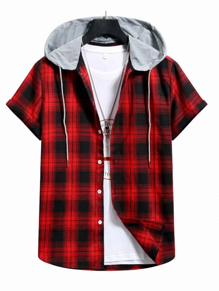 

men plaid drawstring hooded shirt o0p2#, White;black