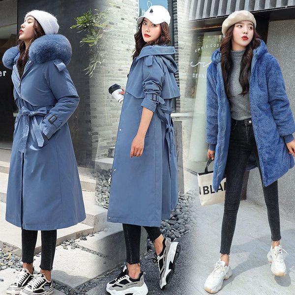 

women's down & parkas 2021 cotton jacket ladies lining winter plus size parka coat fashion thick long hooded trench, Black