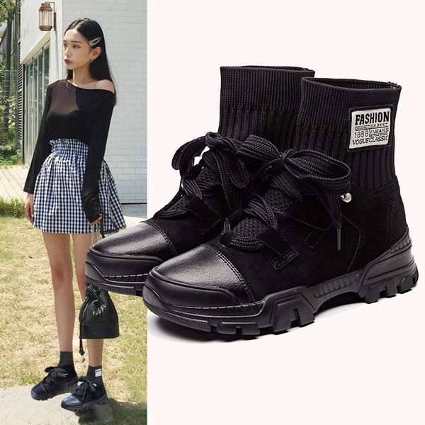 

boots botas mujer shoes women platform sock black brand ladies chunky footware autumn girl ankle zapatos de