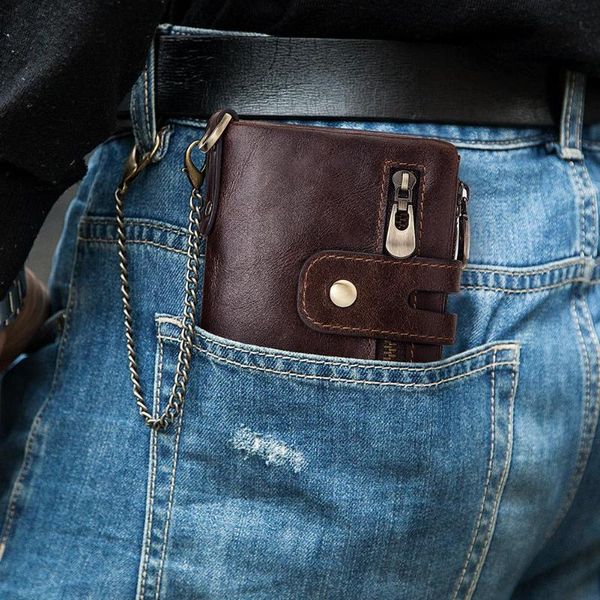 

cowhide leather men's wallet small coin purse card holder vintage portfolio portomonee hasp money pockect bag wallets, Red;black