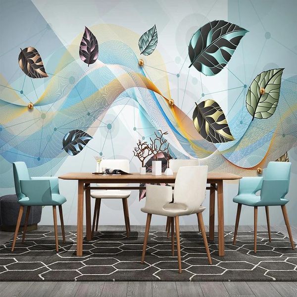 

wallpapers custom po wallpaper modern 3d geometric lines leaves light luxury living room tv background wall mural papel de parede decor