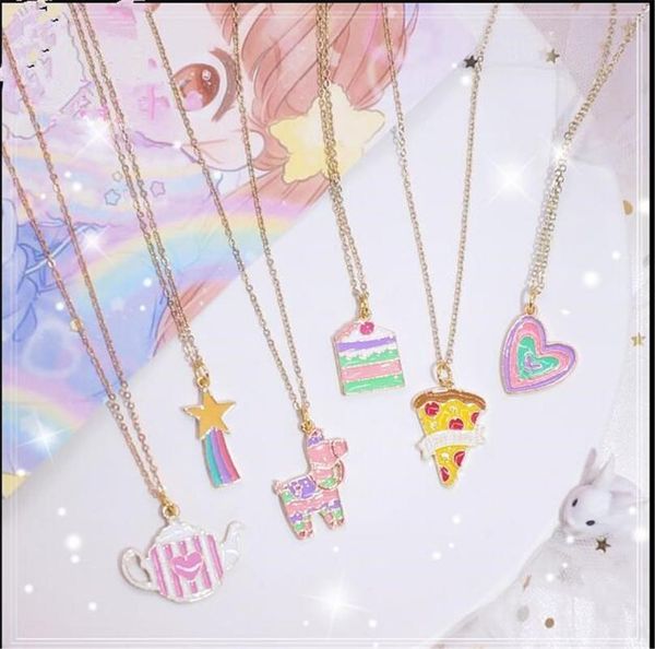 

candy color cream horse heart shape pendant harajuku cute lolita necklace cosplay accessories b956 chokers, Golden;silver