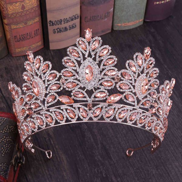 KMVEXO 2019 Vintage Barock Tiara Kronen Königin König Braut Rosa Kristall Krone Festzug Braut Hochzeit Haarschmuck Zubehör