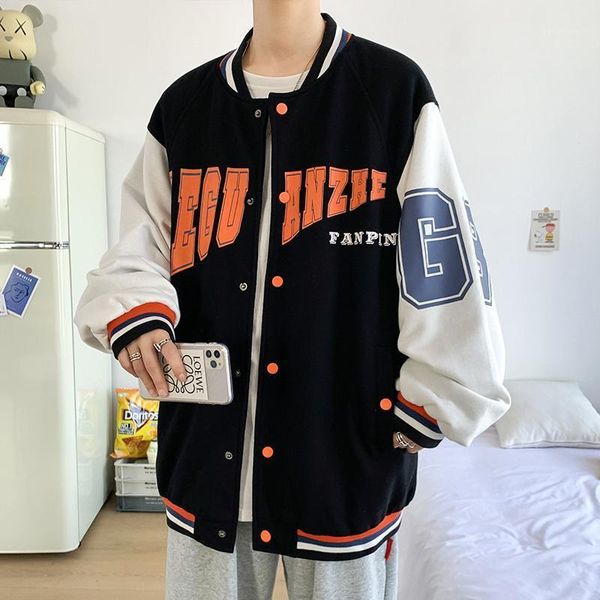 

men's jackets vintage baseball uniform spring and autumn student jacket loose large size ins tide brand casual contrast, Black;brown