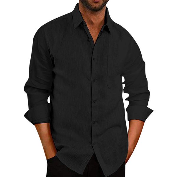 

pure black pattern mens long-sleeved shirt comfortable fit fashion retro style travel office entertainment, White;black
