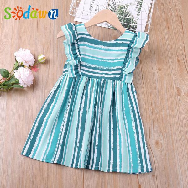 

sodawn girls dress summer flyiing sleeve striped printed cute princess toddler kids clothes girl's dresses, Red;yellow