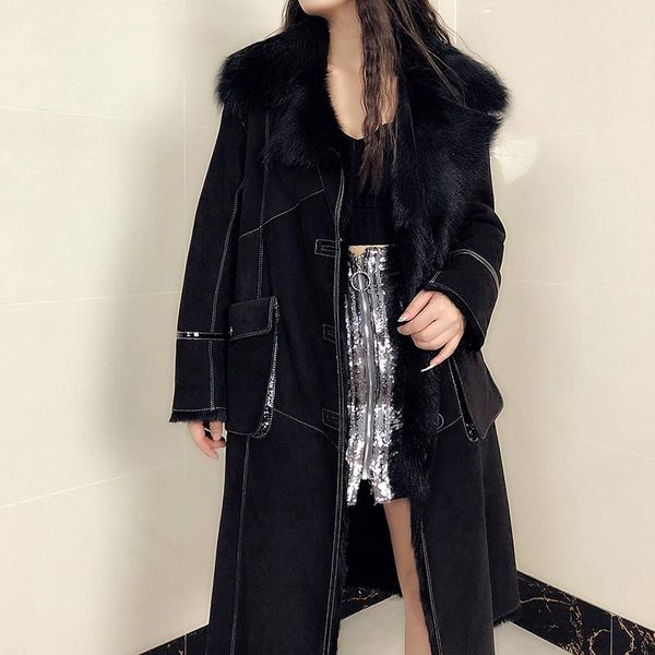

women's fur & faux real goat skin coats and jackets women 2021 soft warm coat vintage female jacket clothing ropa de mujer zjt906, Black