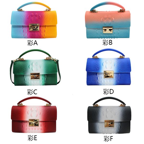 

handbag 2021 women's fashion, foreign style, gorgeous color, frosted crocodile pattern small portable pvc jelly bag, Black;red