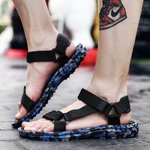 

sandals for men camouflage zapatos de hombres summer beach shoes water sandals hook loop sandles anti-slip plus size 48, Black