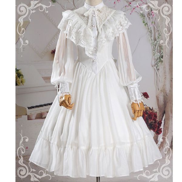 

casual dresses arrival women gothic vintage lace ruffle lolita long sleeve black/white chiffon dress female retro large pendulum d, Black;gray