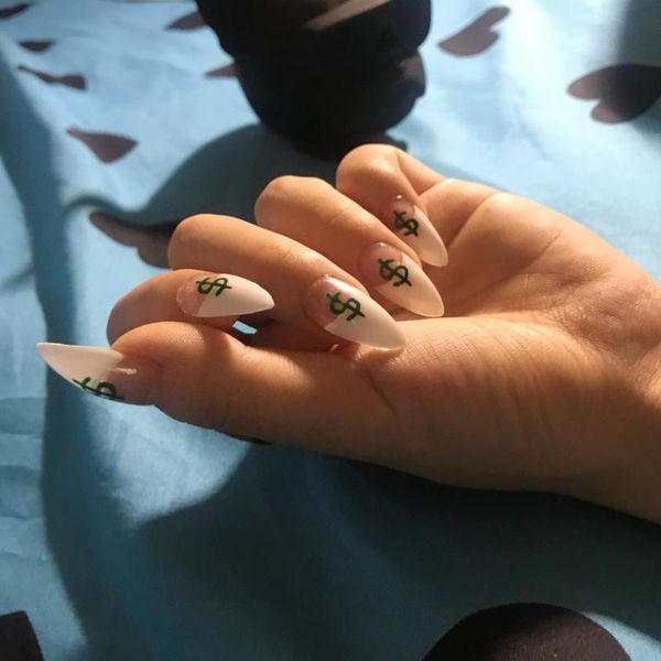 

false nails 24pcs ins style mixed size dollar money fake ladies nail art decoration tip head acrylic beauty tools fa, Red;gold