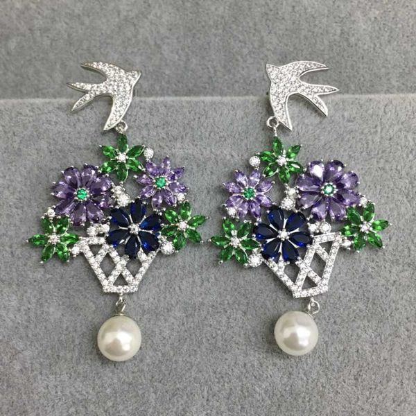 

hef jewelry original swallow basket pearl earrings female iris earrings 925 silver