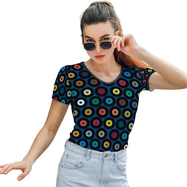 

women's t-shirt vinyl record t shirt pattern woman funny street wear short sleeve o neck polyester tshirt, White