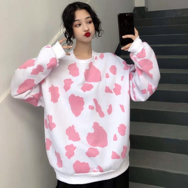 

women's hoodies & sweatshirts women no hat thickening winter cow printed hoodie fashion sweet lovely students comfortable all-match pin, Black
