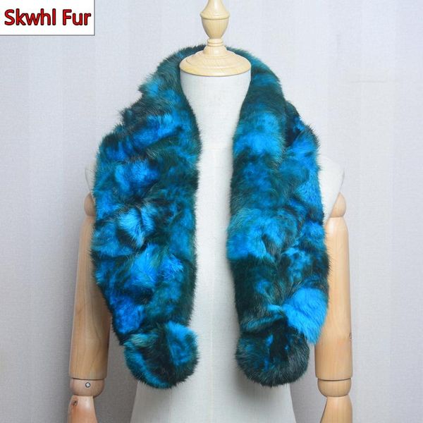 

scarves 2021 women real fur scarf natural handmade knitted autumn winter, Blue;gray