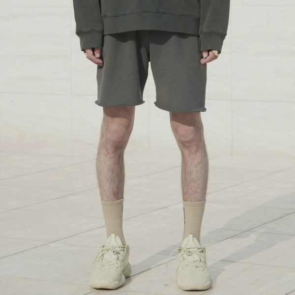 

shorts kanye west heavy cotton fleece sweat shorts washed grey casual streetwear zipped pockets, White;black