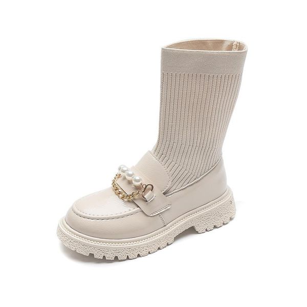 

boots autumn kids chain baby girls black mid calf shoes children fashion sock brand dress leather riding, Black;grey