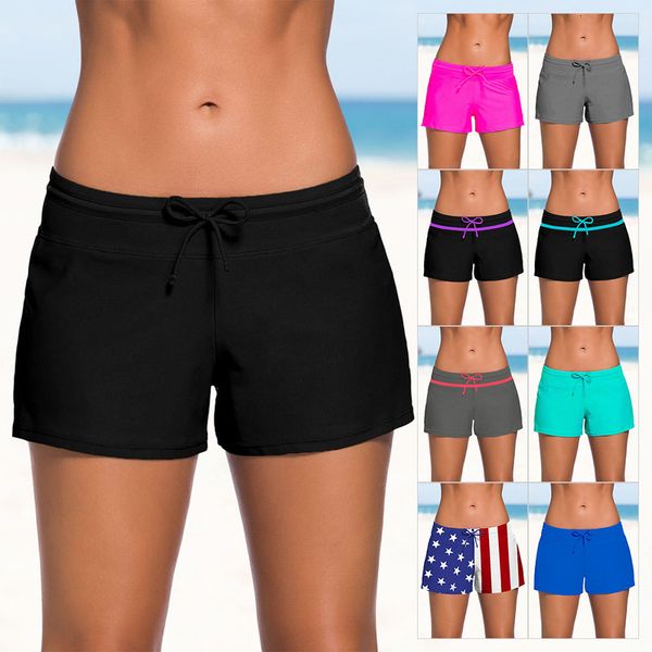 

new swimming summer trunks lace up women's low waist four legged beach pants 41977, White;black