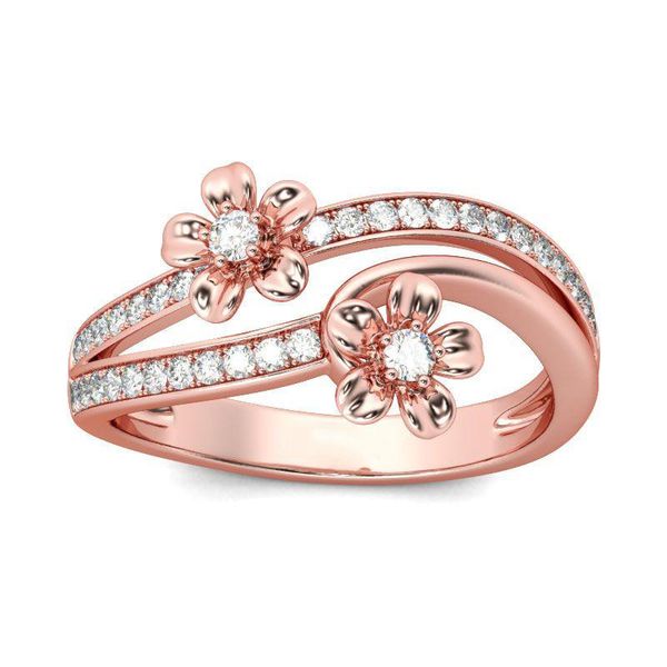 

sterling silver clear rose golden blossom cz rings for women wedding engagement female girlfriend birthday gift ring jewelry cluster, Golden;silver