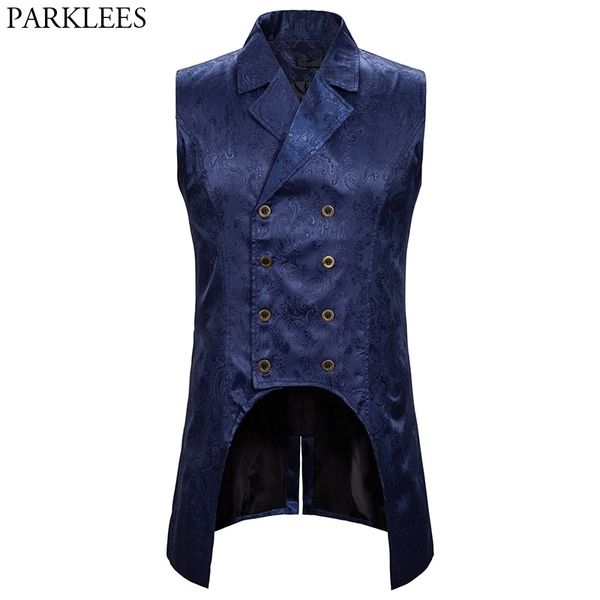 Homens paisley jacquard steampunk colete duplo breasted brocado colete homens casamento pombo smoking coletes masculino gilet 2xl 210522