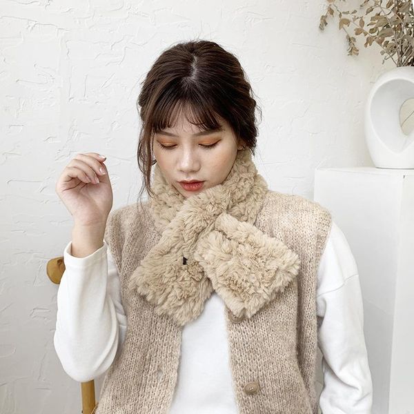 

scarves winter faux fur cross scarf women korean plush thick warm female shawl fashion soft solid collar, Blue;gray