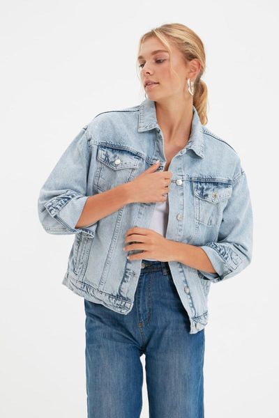 

women's jackets trendyol basic denim jacket twoaw22ce0396, Black;brown