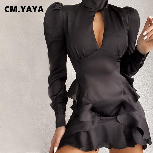 

casual dresses cm.yaya ruffles splicing mermaid midi dress for women, Black;gray