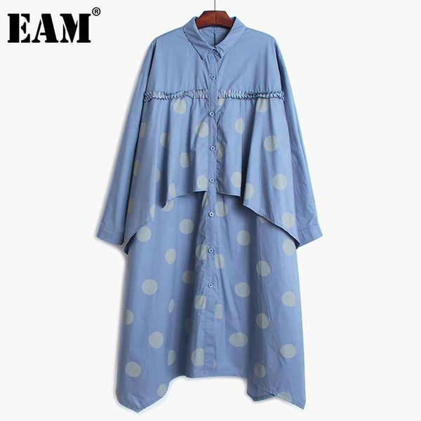 

casual dresses [eam] women black big size irregular dots shirt dress lapel long sleeve loose fit fashion tide spring summer 2021 1dd8258, Black;gray
