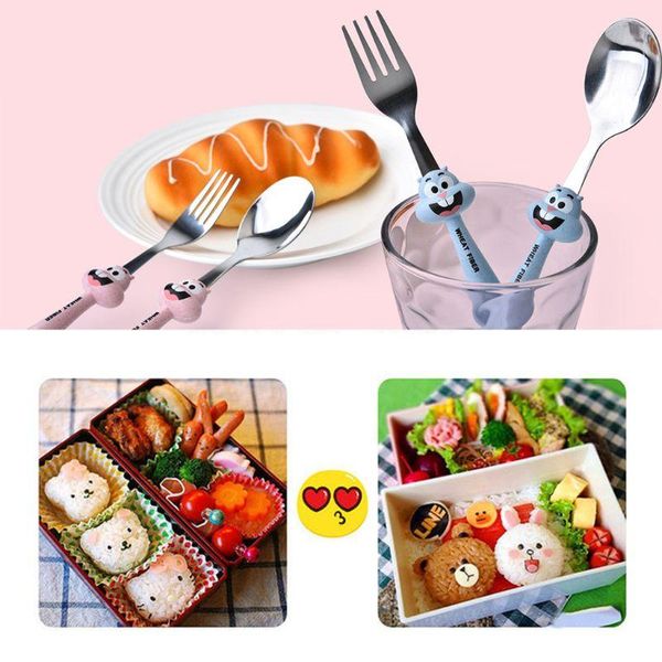 

cups, dishes & utensils w3jf 2 pcs/set baby feeding spoon fork cutlery set kids children cartoon stainless steel tableware