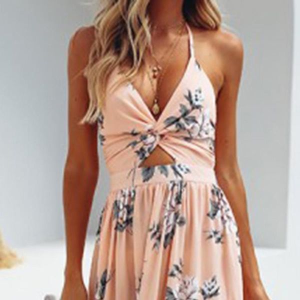 

casual dresses women dress floral print halter summer off shoulder backless sundress boho maxi long evening party beach, Black;gray