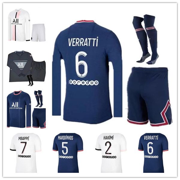 

21/22 long sleeve messi mbappe kean soccer jerseys 2021home sergio ramos marquinhos verratti kimpembe shirt icardi di maria draxler football, Black;yellow