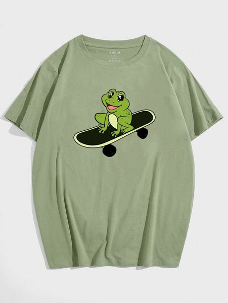 

men skateboard & frog print tee j0e1#, White;black