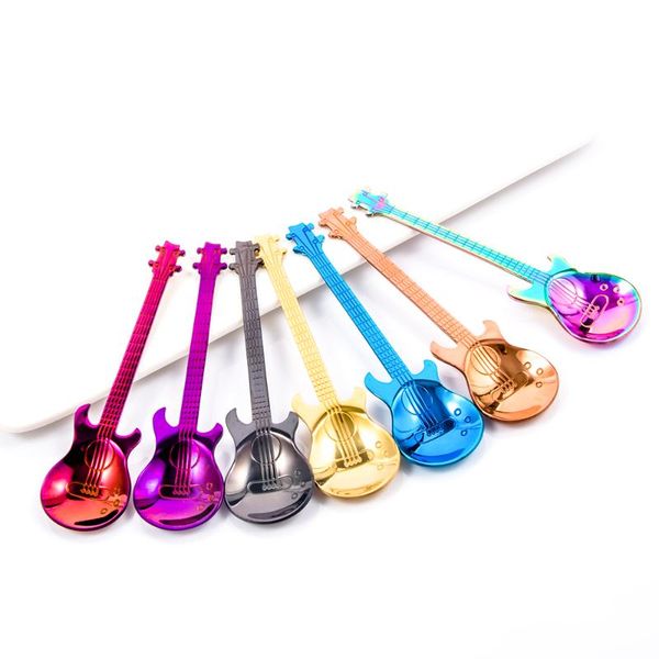 

spoons rainbow guitar shape coffee mixing spoon cold drink tea tools stainless steel kitchen accessories 1pc