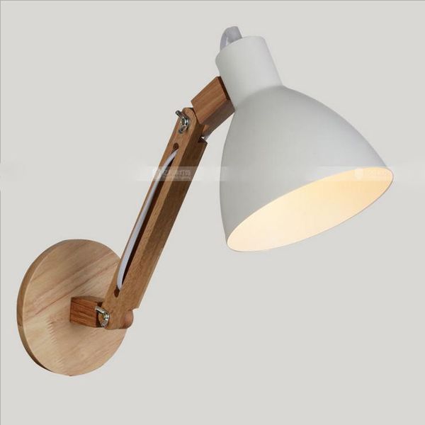 

classical adjustable swing arm wall light fixture hard wood shore bedroom iron lamp decors loft nordic e27 led bulb lamps
